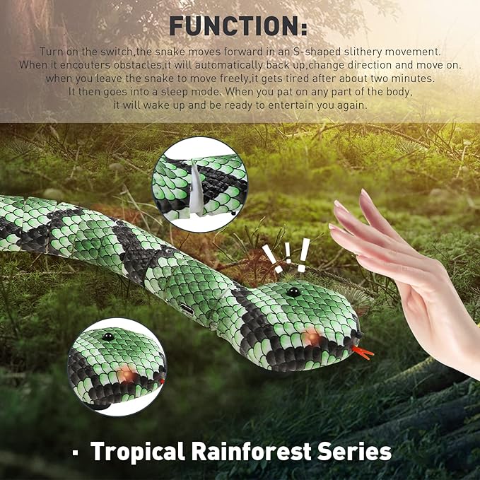 Cat Toys Snake Interactive,Kitten Toys,Realistic Simulation Smart Sensing Snake Toy,USB Rechargeable,Automatically Sense Obstacles and Escape,Tricky Snake for Indoor Cats Dogs(Green Snake)