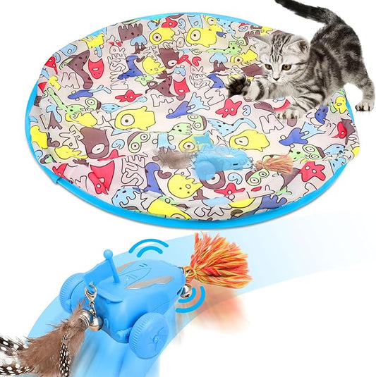 Interactive Cat Toy Fast Rolling in Pouch, Simulated Interactive Hunting Cat Toy, Hide and Seek Kitten Toy,Motion Activate Chirping Cat Toy with MystiChaser Pouch