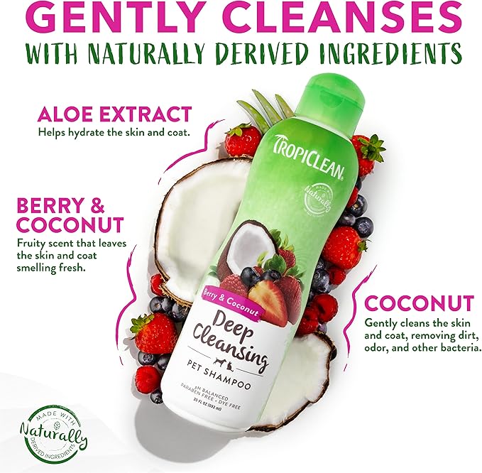 TropiClean Deodorizing Cat & Dog Shampoo for Smelly Pets, Puppy & Kitten Safe, Long Lasting Odor Control, Berry Scent, Made in the USA, 1 gallon