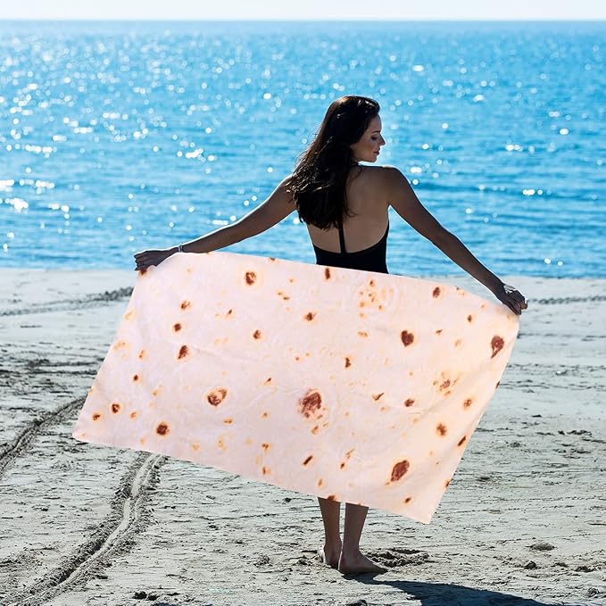 LIVILAN Funny Mexican Taco Burrito Beach Towel for Adult, Oversized Microfiber Quick Dry Sand Free Towel, Lightweight and Soft Pool Swim Shower Travel Towel, Burrito Gifts for Women Men Kids,30”X60”