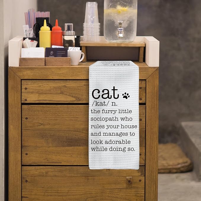 Funny Cat Kitchen Towels, Animal Lovers Gifts for Women Hand Towels, Cute Pet Mom Owner Gifts Dish Towels Dishcloth for Kitchen, Cat Definition Bathroom Decor, 16x24in
