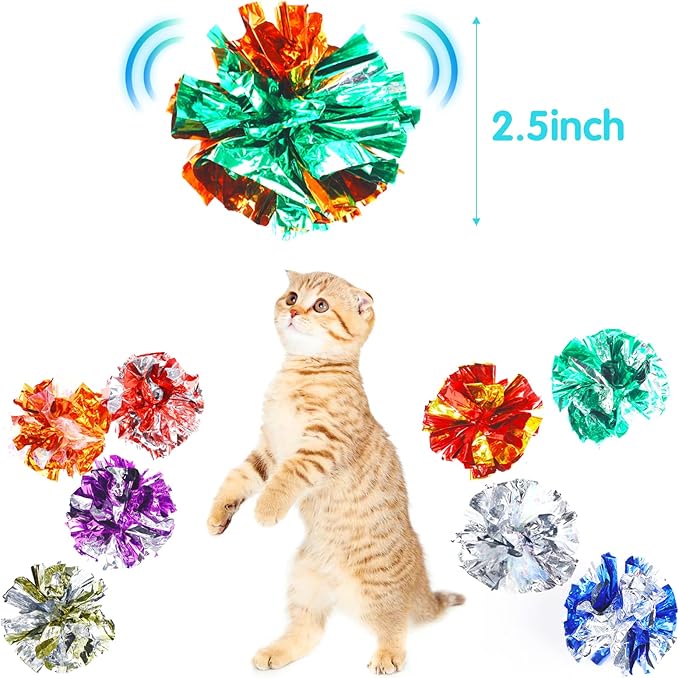 LOMIMOS 20PCS Cat Crinkle Balls Toy,Colorful Interactive Mylar Cat Toy for Indoor Kitten Exercise Play Chase Swat Bite Hunt Keep Pet Fit Active (2.5 in)