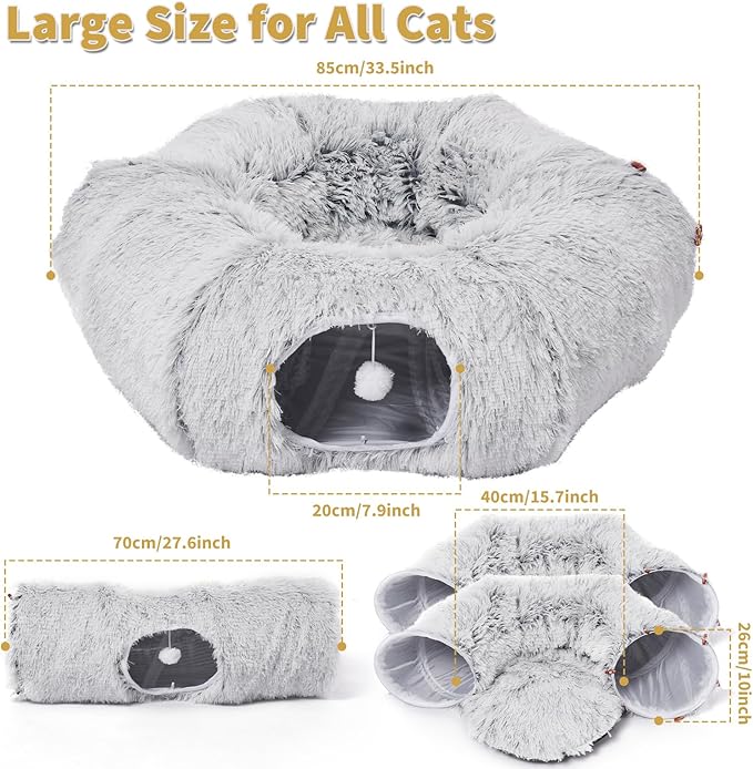 Odoland Cat Tunnels for Indoor Kitten Fluffy Cat Bed and Cat Cave Tunnels with 20 Cat Toys, Kittens Donut Tunnel and Variety Kitten Toy Set for Kitten/Puppy/Rabbit