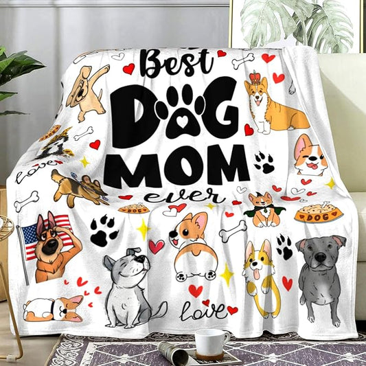 Dog Mom Blanket Just A Girl Who Loves Dog Throw Blanket Gifts for Cat Lovers Soft Flannel Animals Pet Pattern Gift for Kids Adults 60"X50"