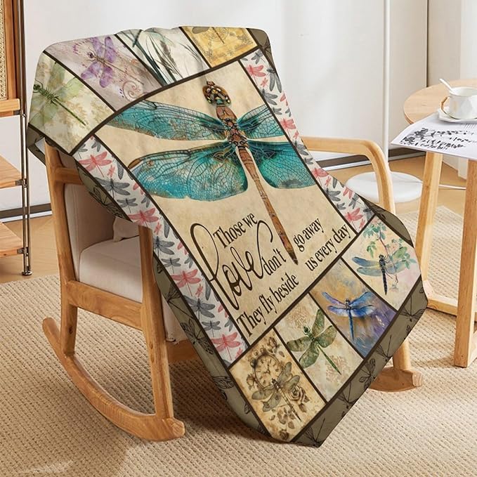 Dragonfly Print Blanket Dragonflies Memorial Throw Blankets Gifts for Couch Sofa Bed Stuff Decor Lightweight Soft Cozy Fleece Plush Warm Flannel Bedding for Lover Men Women Teen Adults 50"x60"