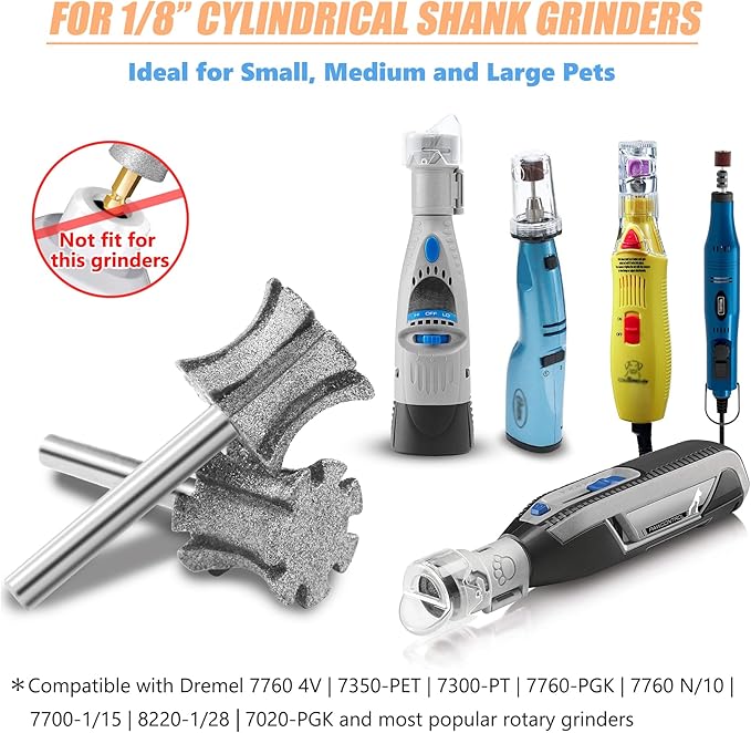 Fast Cooling Dog Nail Grinder Bit Sawtooth Head with Anti-Clogging, Diamond Quiet Pet Nail Grinder Tip for Claw Care 1/8'' Dremel Dog Nail Grinder Attachment for Anxious Dogs - SuperC 120# 1P