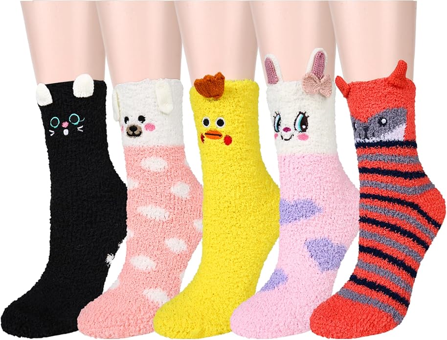 Benefeet Sox Cute Animal Fuzzy Socks for Women Girls Funny 3D Animal Cozy Socks Fluffy Slipper Socks Plush Comfy Soft Socks