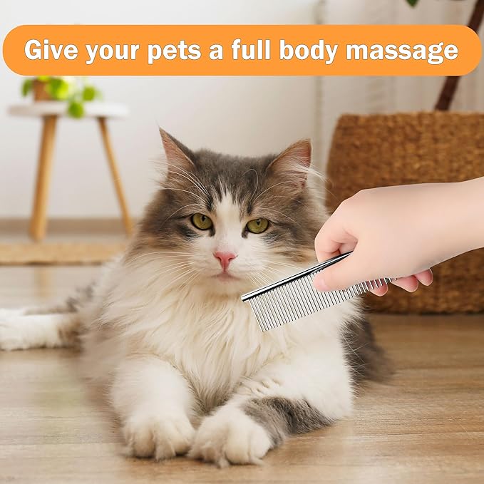 uxcell 1 Pack Dog Grooming Comb Metal Dog Comb for Removing Matted Fur Pet Dematting Comb with Rounded Teeth Prevents Tangles and Knots for Long and Short Haired Dogs Cats, 7.5IN