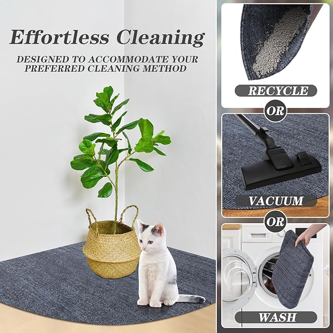 2 Pcs Corner Cat Litter Mat 29 Inch Litter Mat for Corner Machine Washable Litter Mat Ridged Design Fan Shaped Cat Litter Mat Absorbent Cat Litter Rug for Box Less Waste Space (Gray)