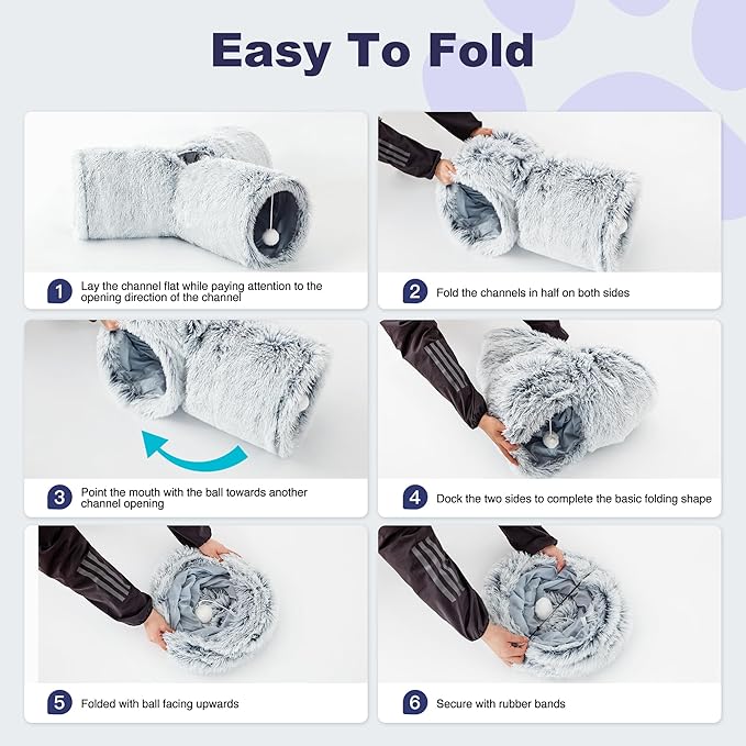 Tempcore Plush Pet Cat Tunnel Tube Cat Toys 3 Way Collapsible, Cat Tunnels for Indoor Cats，Kitty Tunnel Bored Cat Pet Toys Peek Hole Toy Ball Cat, Puppy, Kitty, Kitten, Rabbit Light Grey