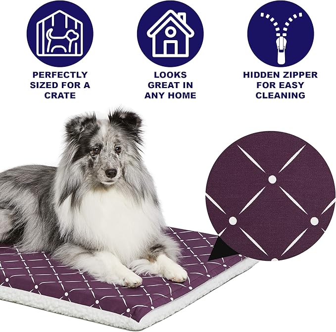 MidWest Homes for Pets Quiet Time Couture Paxton Dog Pad/Pet Bed in Plum Fleece with Pillow Cover, Plum, 24"