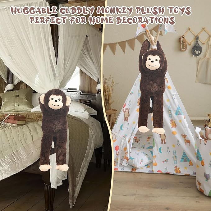 5 PCS Monkey Stuffed Animal, Large Mommy Stuffed Monkey Toy with 4 Baby Monkeys in Zippered Pouch, Huggable Monkeys Plush for Kids Forest Party Decor Christmas Birthday Gifts