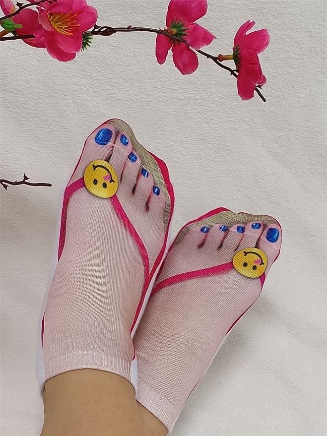 3D Manicure Print Socks Funny Flip Flop Socks 3D Pattern Socks Sandal Socks Low Cut Ankle Silly Socks- A Gag Gift