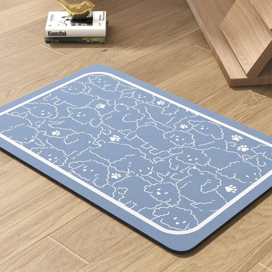 Pet Feeding Mat-Absorbent Dog Mat for Food and Water Bowl-No Stains Quick Dry Water Dispenser Mat-Dog Accessories Pet Supplies-Bowl for Messy Drinkers（BLUEDOGS,23"x34"
