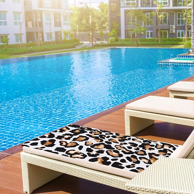 LIVILAN Leopard Cheetah Print Beach Towel, 30”x60”, Microfiber, Lightweight, Thin, Quick Dry, Sand Proof, Ideal for Swim, Bath, Pool, Unique Black and White Leopard Print Gifts for Women, Kids