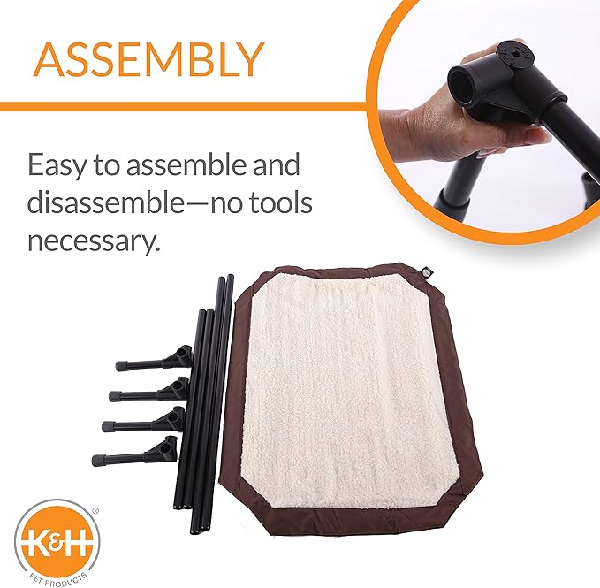 K&H Pet Products Self-Warming Pet Cot Elevated Dog Bed Cot - Chocolate/Fleece, Large 30 X 42 X 7 Inches