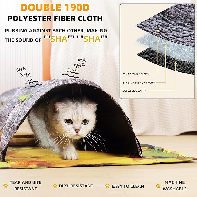 Play Rug for Cats, Super Large Activity Play Mat for Cat Indoor, Large 2 Way Collapsible Fun Interactive Training Toys Tube with Hole for Cats 43.3in x 47.2in 1PC