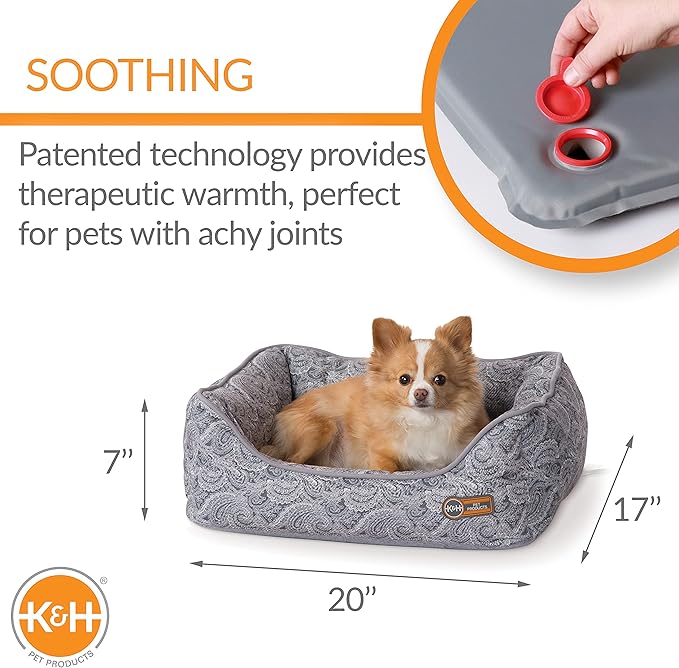 K&H Pet Products Thermo-Water Bolster Heated Orthopedic Dog Bed Gray Small 17 X 20 Inches