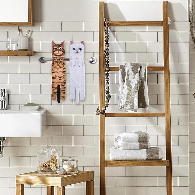 Cat Funny Hand Towels for Bathroom Kitchen - Cute Decorative Fairy Tale Cat Decor Hanging Washcloths Towels Super Absorbent Soft - Housewarming Birthday Christmas Fun Gifts for Women Cat Lovers