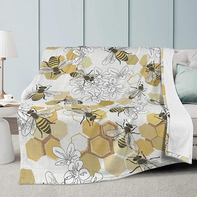 Fleece Throw Blanket for Couch, Sofa, Car, Bed, 60"x50" Cozy Soft Lightweight Fuzzy Flannel Warm Blanket Suitable for All Seasons (Bee)