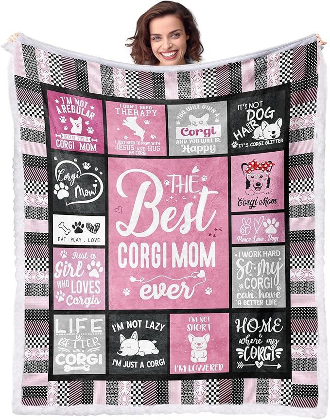 Corgi Mom Sherpa Blanket for Dog Lovers Women Best Corgi Mom Ever 50”x60” Sherpa Blanket Christmas Dog Themed Gifts for Girls