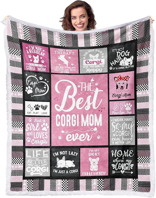 Corgi Mom Sherpa Blanket for Dog Lovers Women Best Corgi Mom Ever 50”x60” Sherpa Blanket Christmas Dog Themed Gifts for Girls