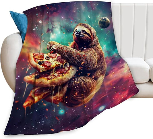 Sloth Pizza Throw Blanket - Funny Sloth Stuff Decor, Cozy Flannel Fleece Soft Plush Fuzzy Warm, Lightweight Bedding for Women & Girls, 50"X40"