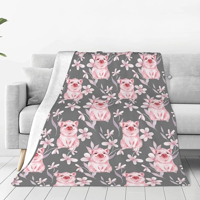 Cute Kids Pink Pigs Print Blanket Throw 50"x40", Plush Flannel Lightweight Blankets, Gifts for Boys Girls