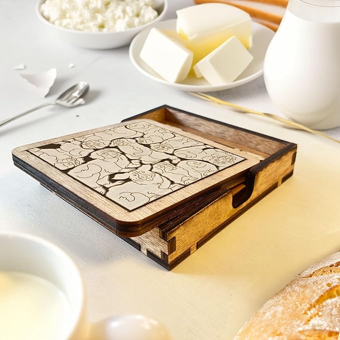 02 Bernese Moutain Dog Coaster - Bernese Moutain Dog Puzzle Wooden Coaster Set - Interlocking Jigsaw Drink Mats with Laser-Cut Design for Bernese Moutain Lovers