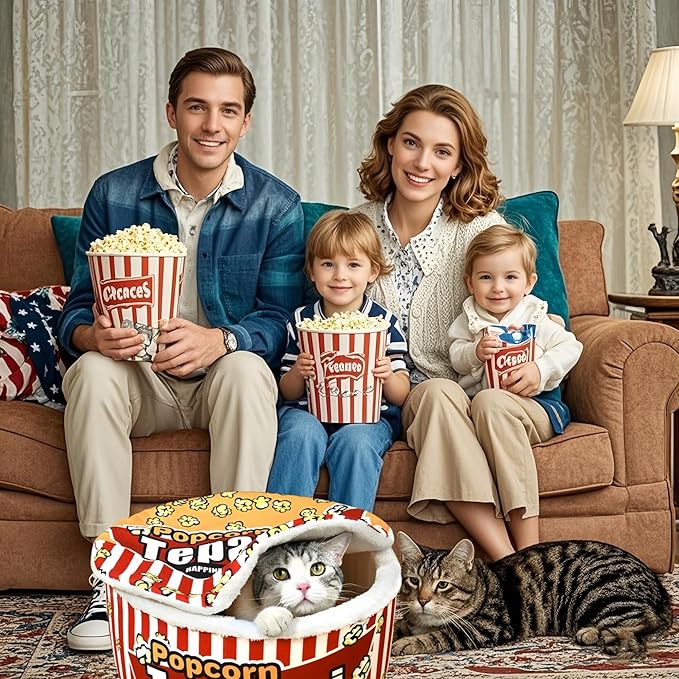 Popcorn Dog and Cat Bed - Warm Cat House for Indoor Cats, Ultra Soft Calming Dog Bed with Removable Washable Cushion for Small, Medium, and Large Dogs and Cats -Cream