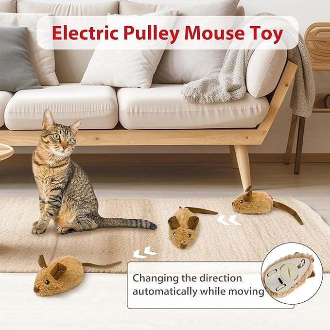 Gigwi Interactive Cat Toys For Indoor Cats, Moving Cat Toy For Bored Indoor Adult Cats, Automatic Electronic Moving Mouse Cat Toys With Realistic Squeaky, Kitten Toys For Hunting Play Exercise