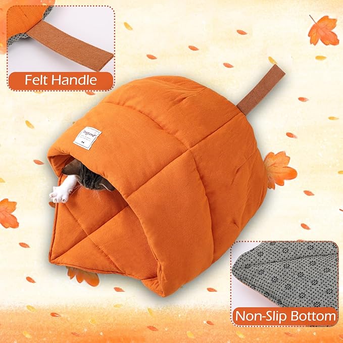 Cat Sleeping Bag,Cozy Cat Bed Cave Leaf Nest,Linen Fabric Pet Cuddle Zone,Covered Hide Warm Burrowing Soft Durable Washable Cat Bed for Indoor Puppy and Kitten(Maple Leaf Orange)