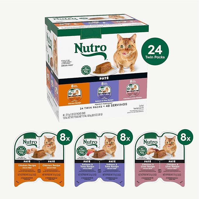 Nutro Wet Cat Food Paté MultiPack: Salmon & Tuna; Chicken & Liver and Chicken; (24) 2.64 oz. Trays