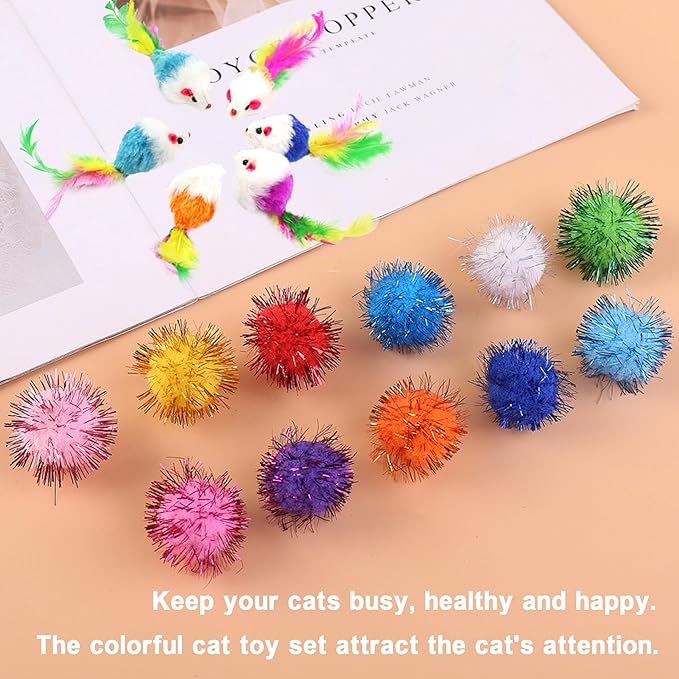 Cat Kitten Toys for Indoor Cats 42 Pack,Interactive Kitten Cat Toy Set with Collapsible Cat Tunnel Tube Tent, Cat Kitten Feather Wand Teaser with Bell