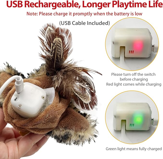 Gigwi Interactive Flapping Cat Toys Catnip, Electronic Flappy Toys Motion Activated, Automatic Cat Toys for Indoor Cats, USB Rechargeable Cat Enrichment Toy for Hunting and Kicker, Bird Sparrow