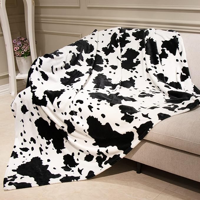 Cow Print Blanket Soft Warm Twin Blankets and Throws Bedding Fleece Blanket Cozy Flannel Black Lightweight Fuzzy Couch Sofa Bed Throw Gifts for Mother Father 60x80 inch