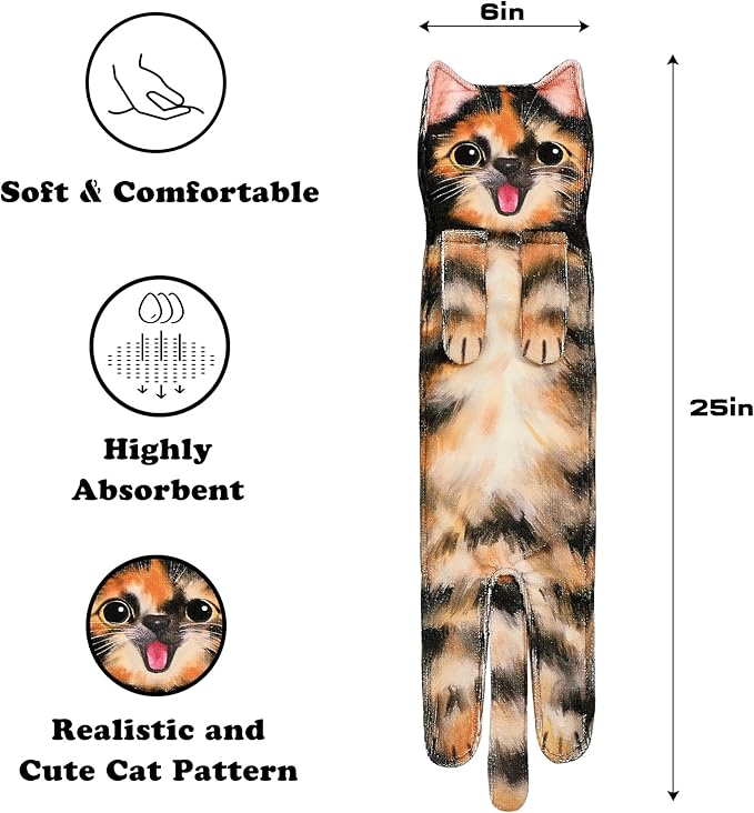 Cat Funny Hand Towels for Bathroom Kitchen- Cute Decorative Kitten Decor Hanging Face Towels- Unique Housewarming Valentines Mothers Birthday Gifts for Women Mom Cat Lovers