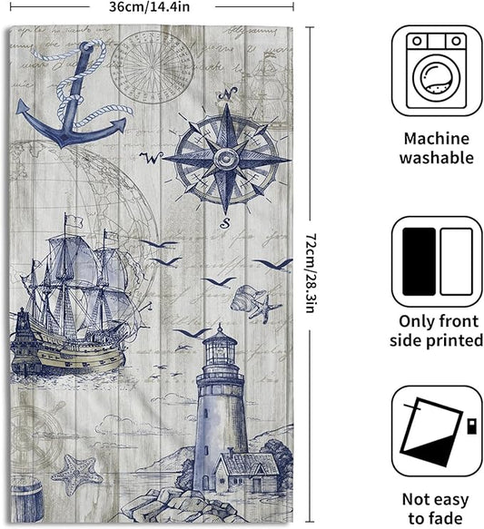 Giwawa Nautical Lighthouse Hand Towels Set of 2 Sailboat Anchor Decorative Bath Towels Kitchen Dishcloth Soft Face Towel for Home Gym Hotel Spa