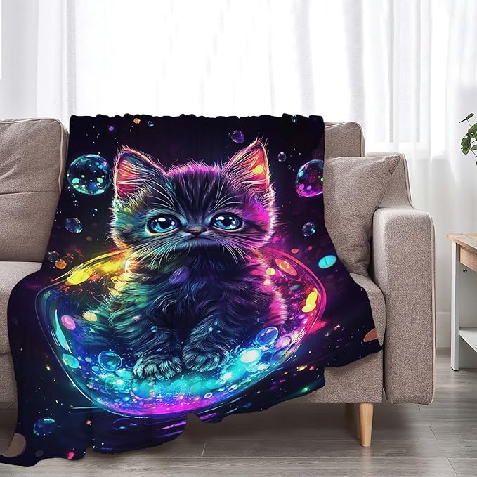 Cat Throw Blanket Cat Gifts for Kids Girls Boys Adults Women Men Soft Cozy Warm Plush Fluffy Fuzzy Fleece Blanket Decor 40''X50''