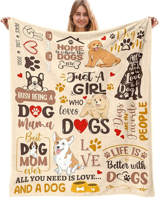Dog Mom Gifts for Women, Gifts for Dog Lovers Throw Blanket 50x60 Inch, Just A Girl Who Loves Dogs Blanket