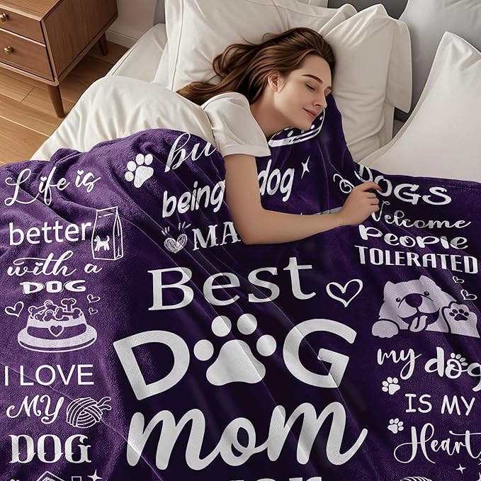Dog Mom Gifts Blanket for Women, Dog Mom Throw Blankets for Women, Soft Flannel Blanket 50"x40" Dogs Themed Gifts for Dogs Lovers, Home Decor for Bed Sofa