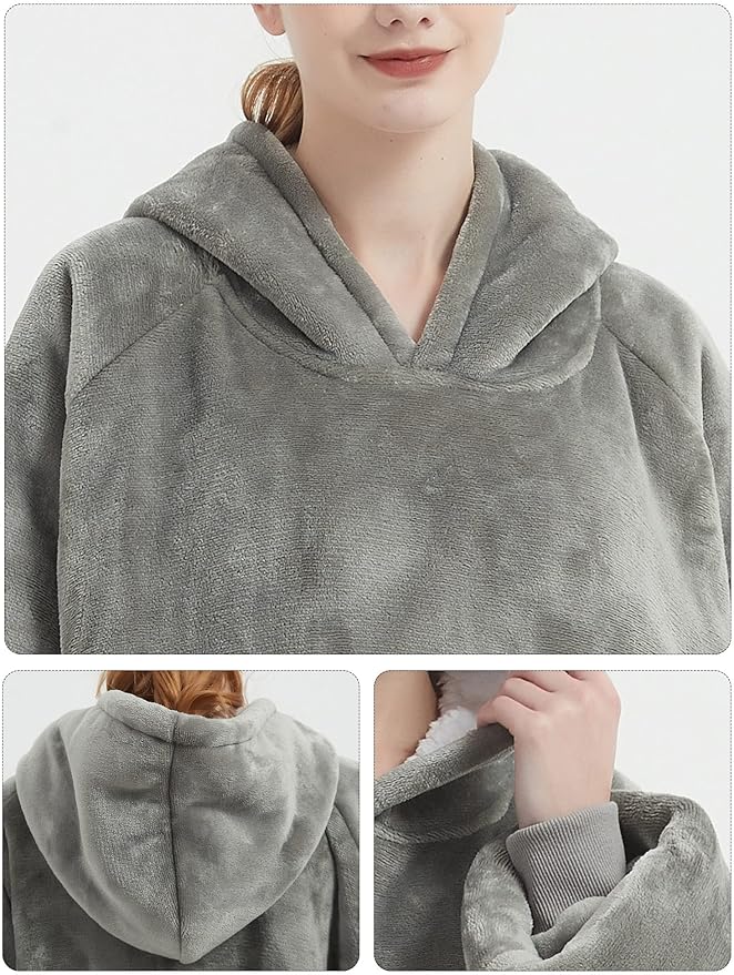 KFUBUO Wearable Blanket Hoodie for Adults Sherpa All Patterns Oversized Sweatshirt Blanket with Pockets Gifts for Mom Grey