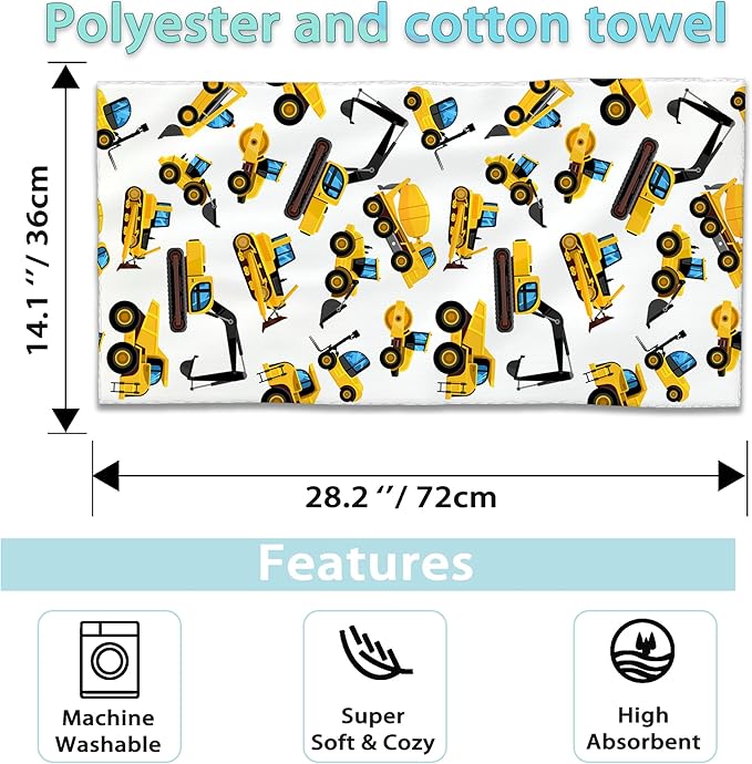 Construction Machines Hand Towels Set of 2,Tractor Decorative Towels Highly Absorbent Soft Towels for Bathroom Beach Kitchen Spa Gym Face Towel 14x28 Inch