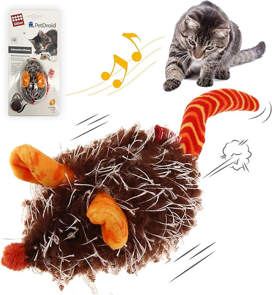 Gigwi Interactive Cat Toy Moving Mouse, Automatic Cat Toy Mice Electronic with Furry Tail, Squeaky Cat Toys for Indoor Cats/Outdoor Exercise (Orange Ear)