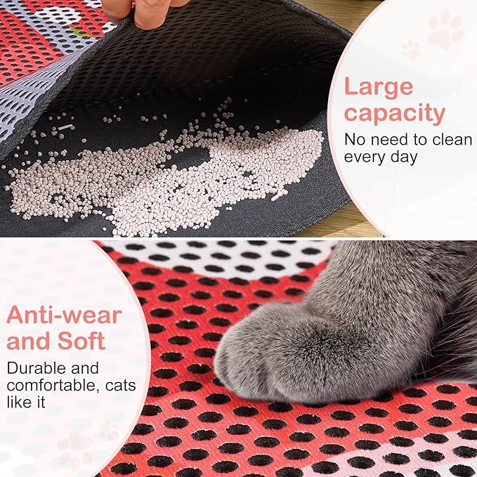 Bienbee Cat Litter Mat, 46"x27" Jumbo Cat Litter Trapping Mat, Double Layer Litter Mat with Non-Slip Rubber Bottom, Urine and Water Proof, Keeps Floors Clean Mushroom XL