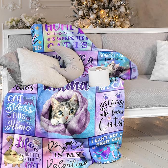 Cat Gifts: Mom, Lady & Lover Blanket - 50"X60", Funny Themed Gift for Women Cat Enthusiasts