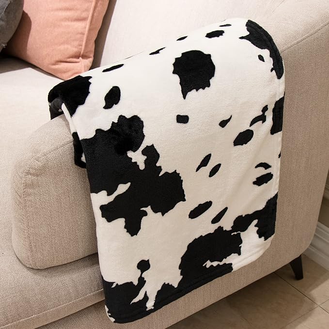 Cute Cow Print Blanket Soft Warm Throw Blanket Fleece Flannel Fuzzy Lightweight Travel Blankets Cozy All-Season Black Cow Blankets and Throws for Daughter Adults Students Teen 50x60 inch