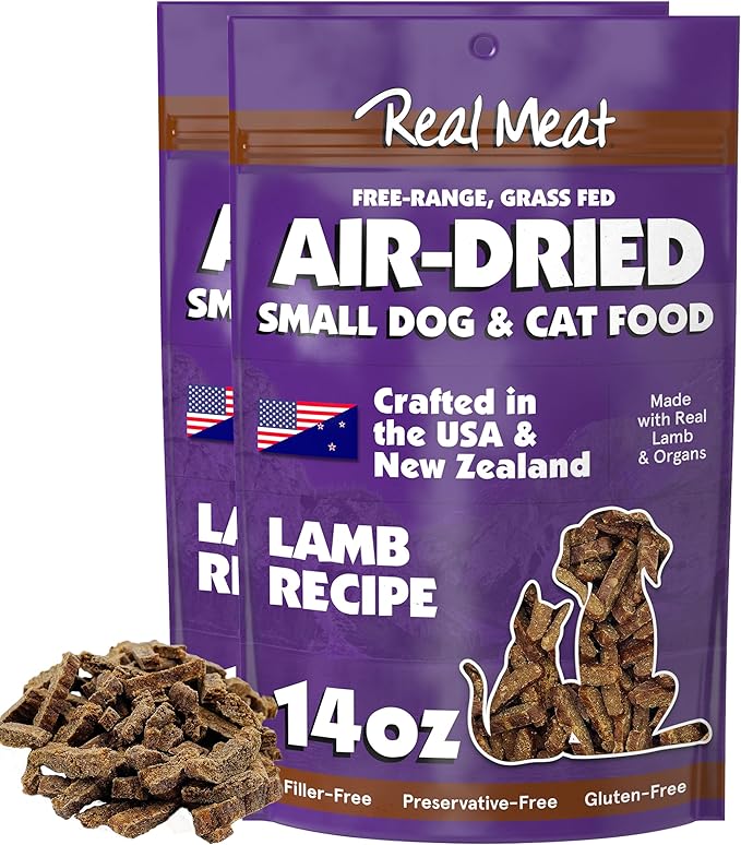 Real Meat Air Dried Cat Food & Dog Food w/ Real Lamb - 1.75lbs of USA-Crafted Grain-Free Dry Dog & Cat Food Sourced from Hormone-Free, Free-Range, Grass-Fed Lamb - All Natural, High Protein Pet Food