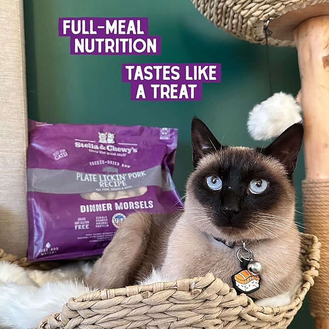 Stella & Chewy's Freeze-Dried Raw Cat Dinner Morsels – Grain Free, Protein Rich Cat & Kitten Food – Plate Lickin' Pork Recipe – 8 oz Bag