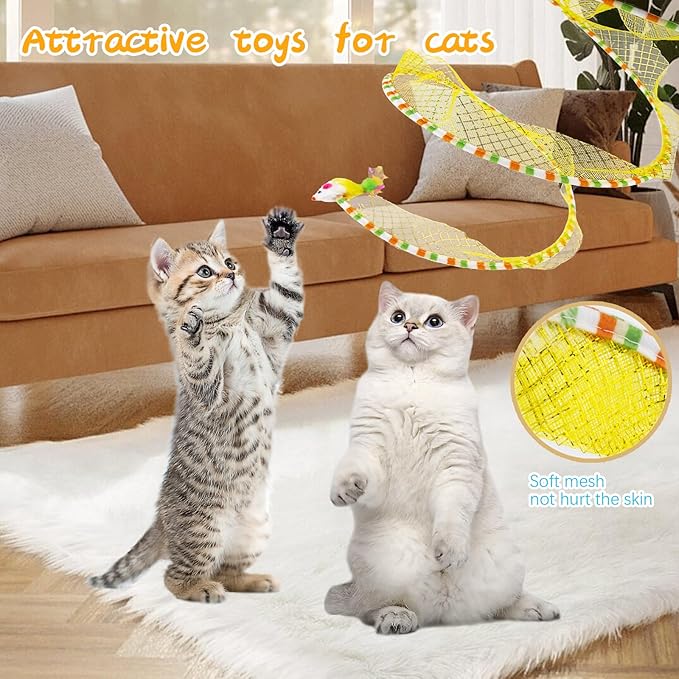 2 Pcs Cat Tunnels for Indoor Cats - S Type Foldable Cat Spiral Tunnel Toy, Decompression Interactive Self-Play Cat Hunting Spiral Tunnel Cat Drill Bag with Plush Ball Cat Toys